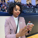 Briahna Joy Gray texting at a Bernie Sanders rally in Spartanburg, S.C., on Friday, February 27, 2020.